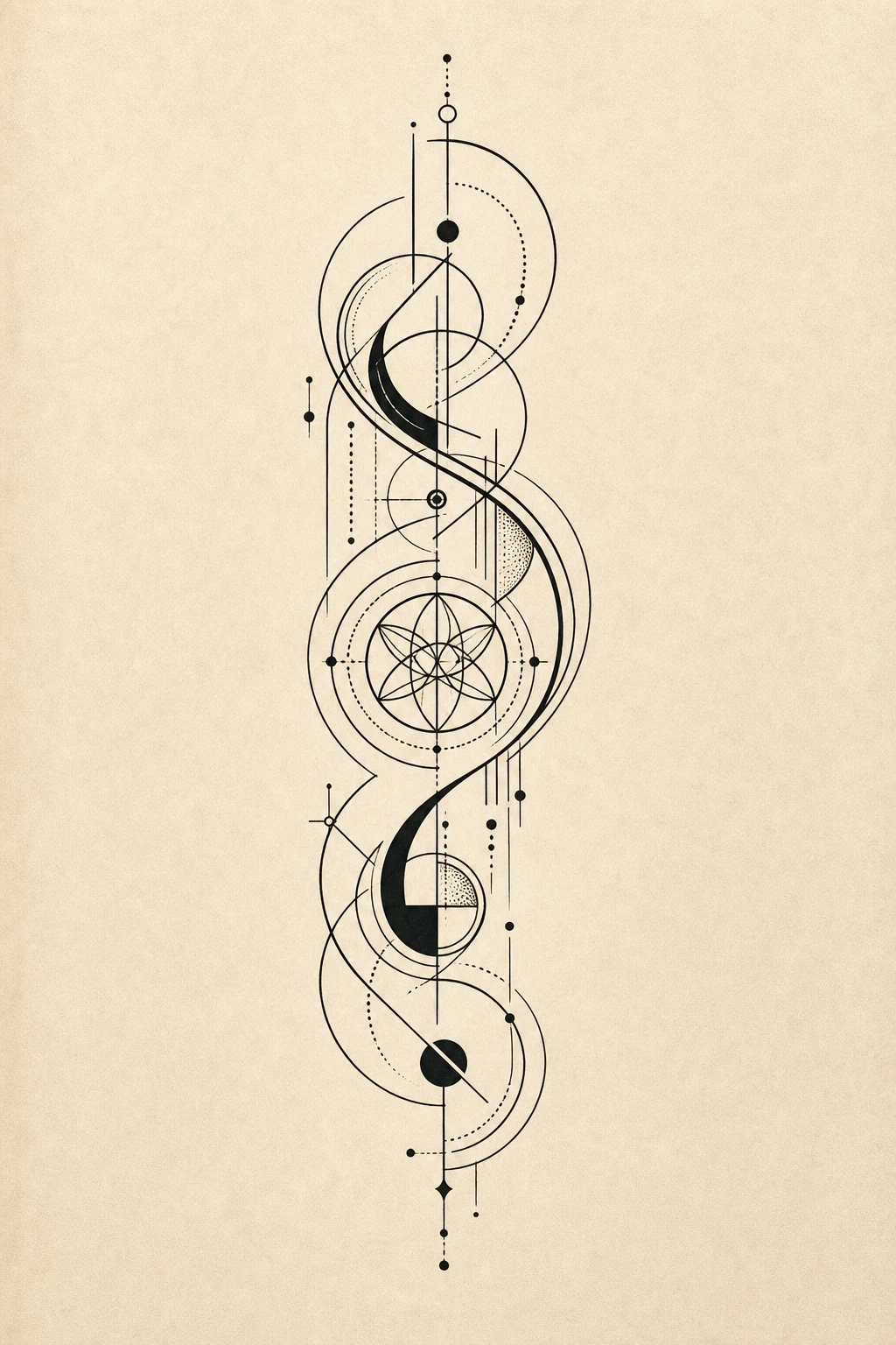 A geometric tattoo following body flow down the arm